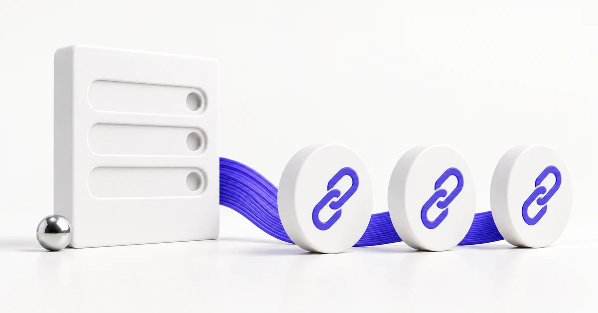 Un registre de fonds blanc et trois tokens numériques reliés par le ruban violet Klavius